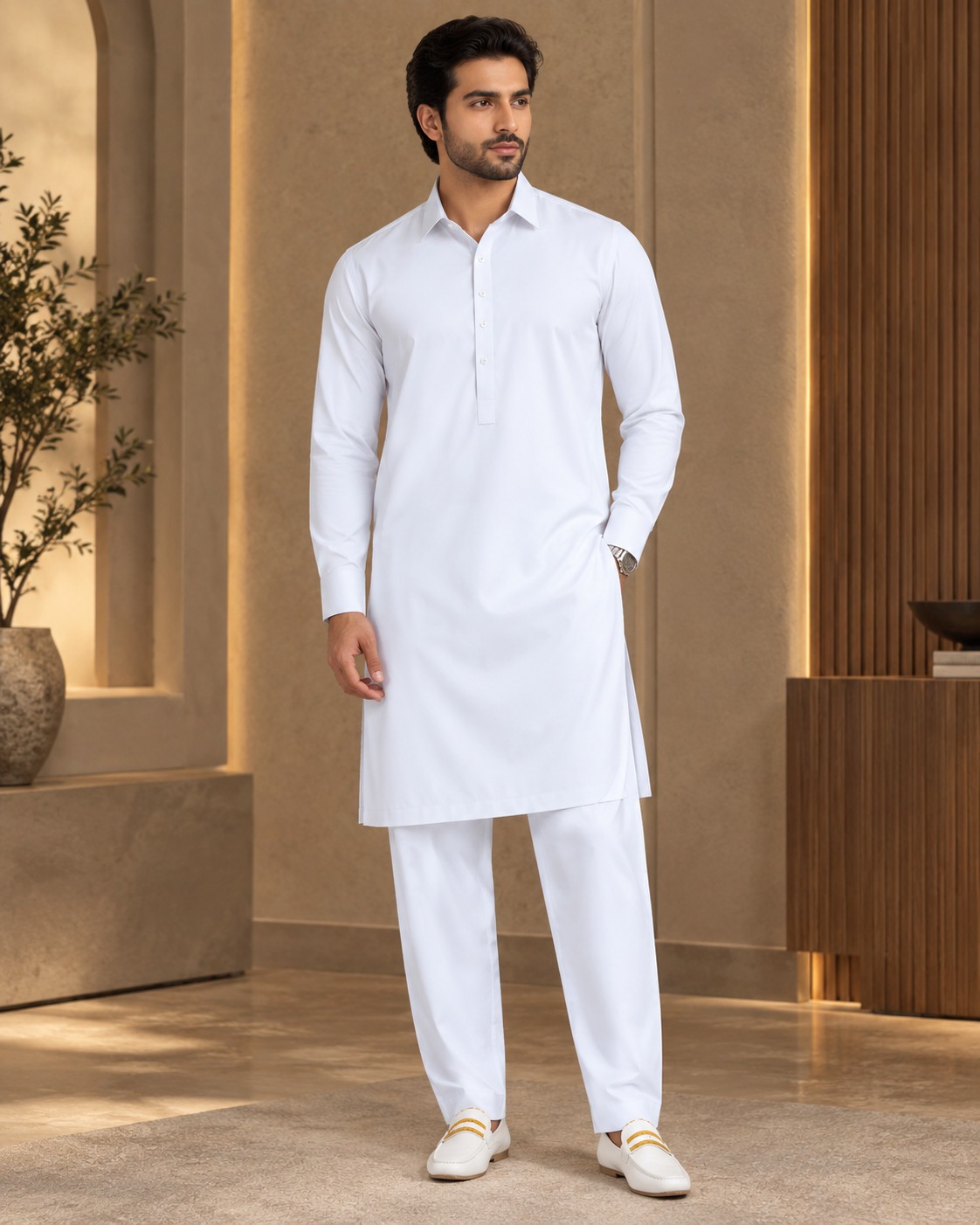 Signature Pure White Boski Silk Unstitched Suit