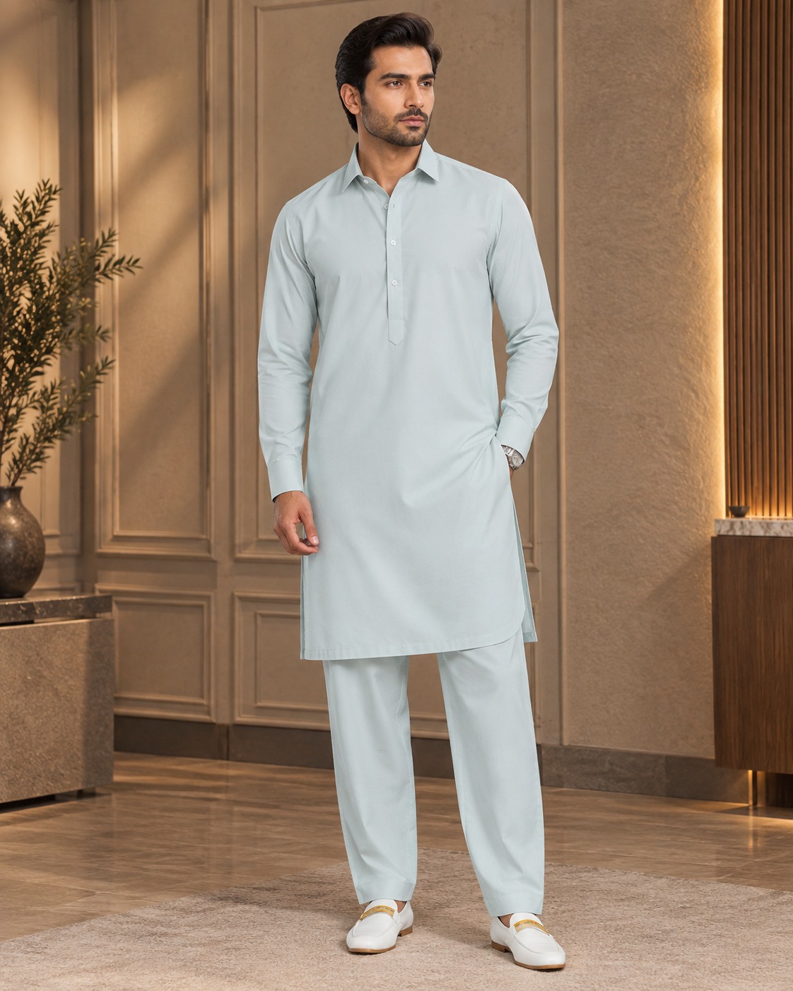 Signature Light Sage Boski Silk Unstitched Suit