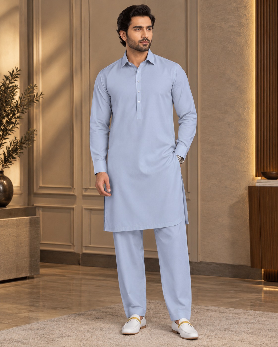 Powder Blue Premium Boski Unstitched Suit