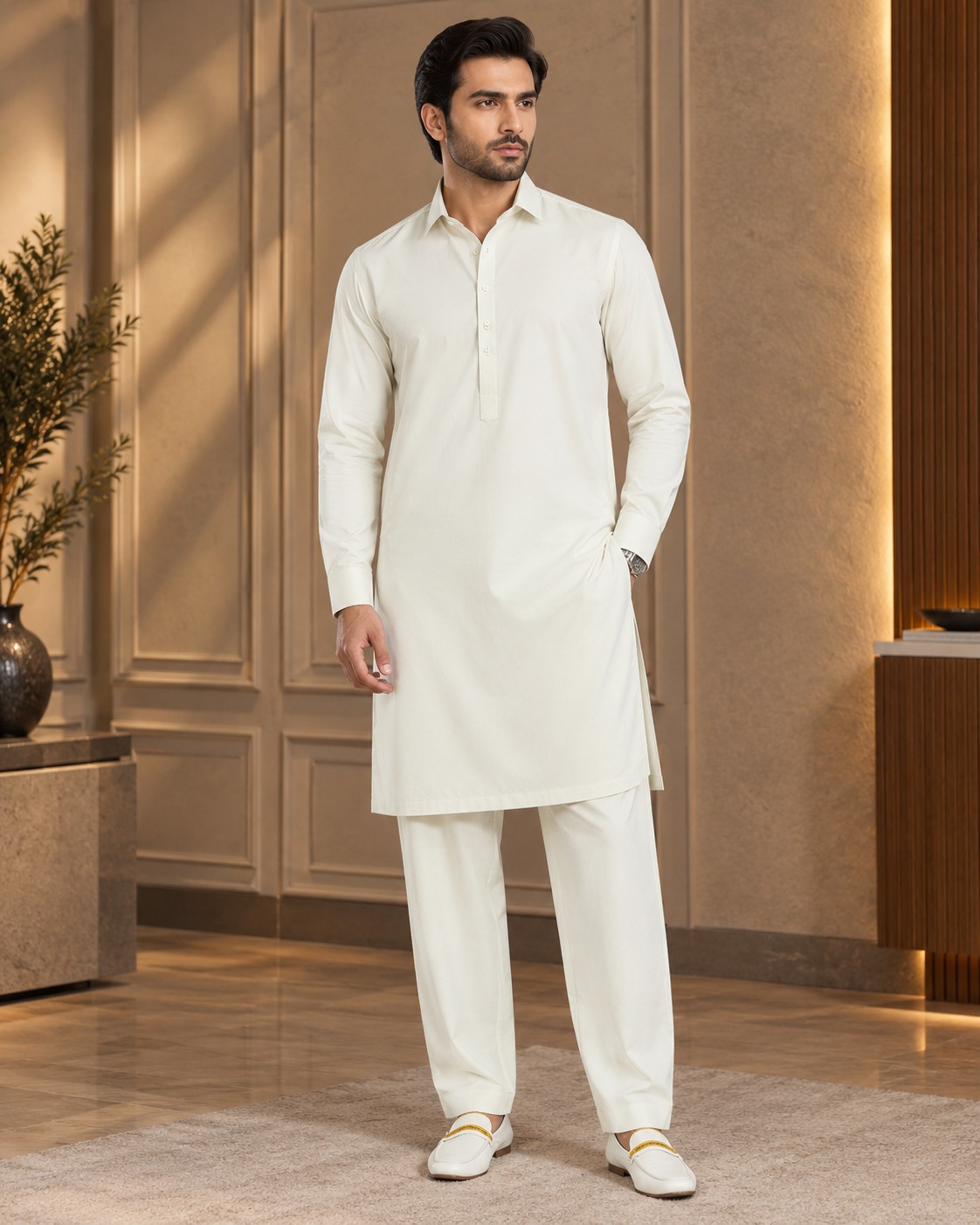 Ivory Cream Premium Boski Unstitched Suit