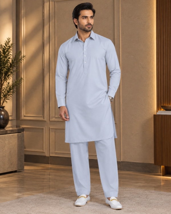Ice Blue Premium Boski Unstitched Suit