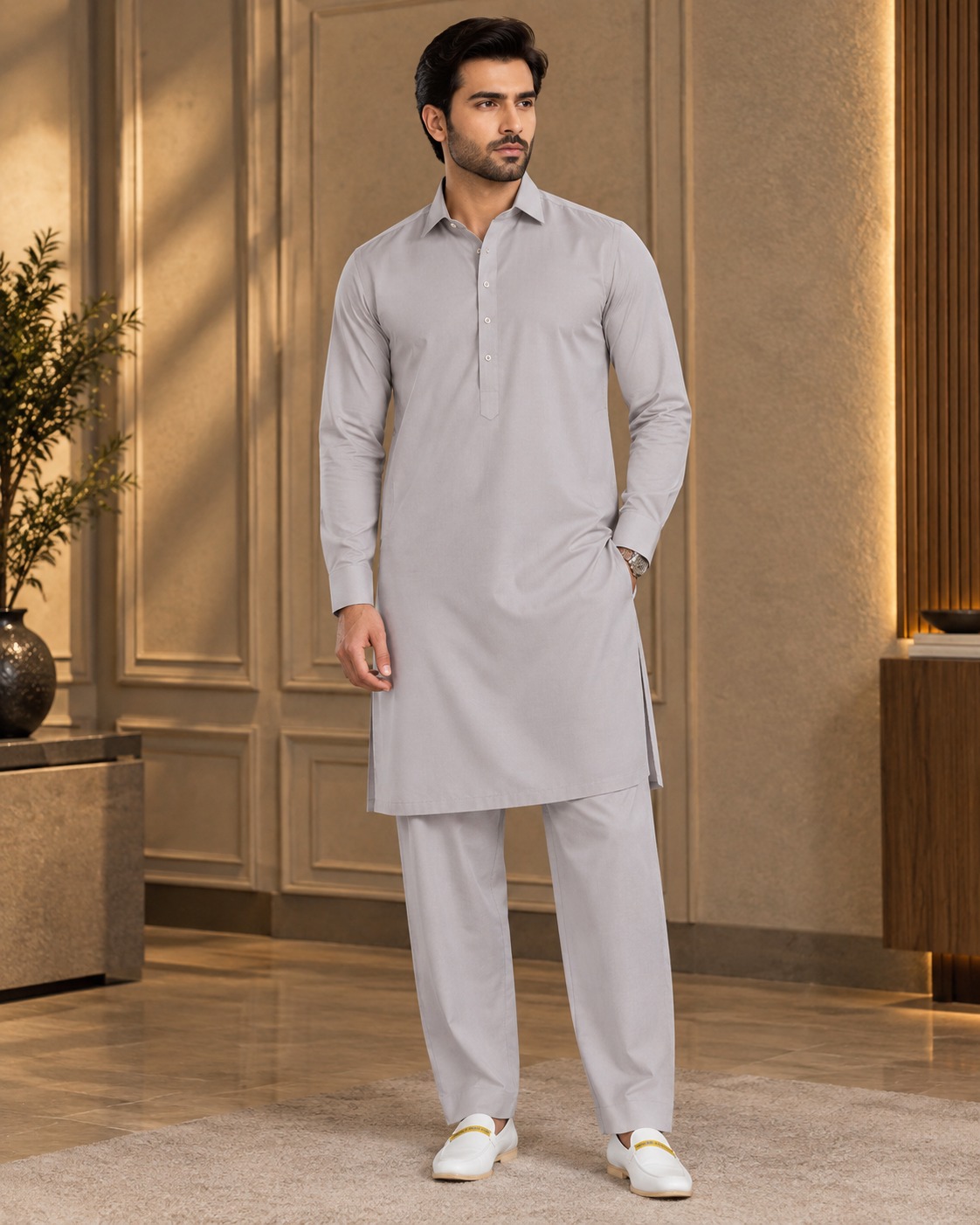 Light Grey Premium Boski Unstitched Suit