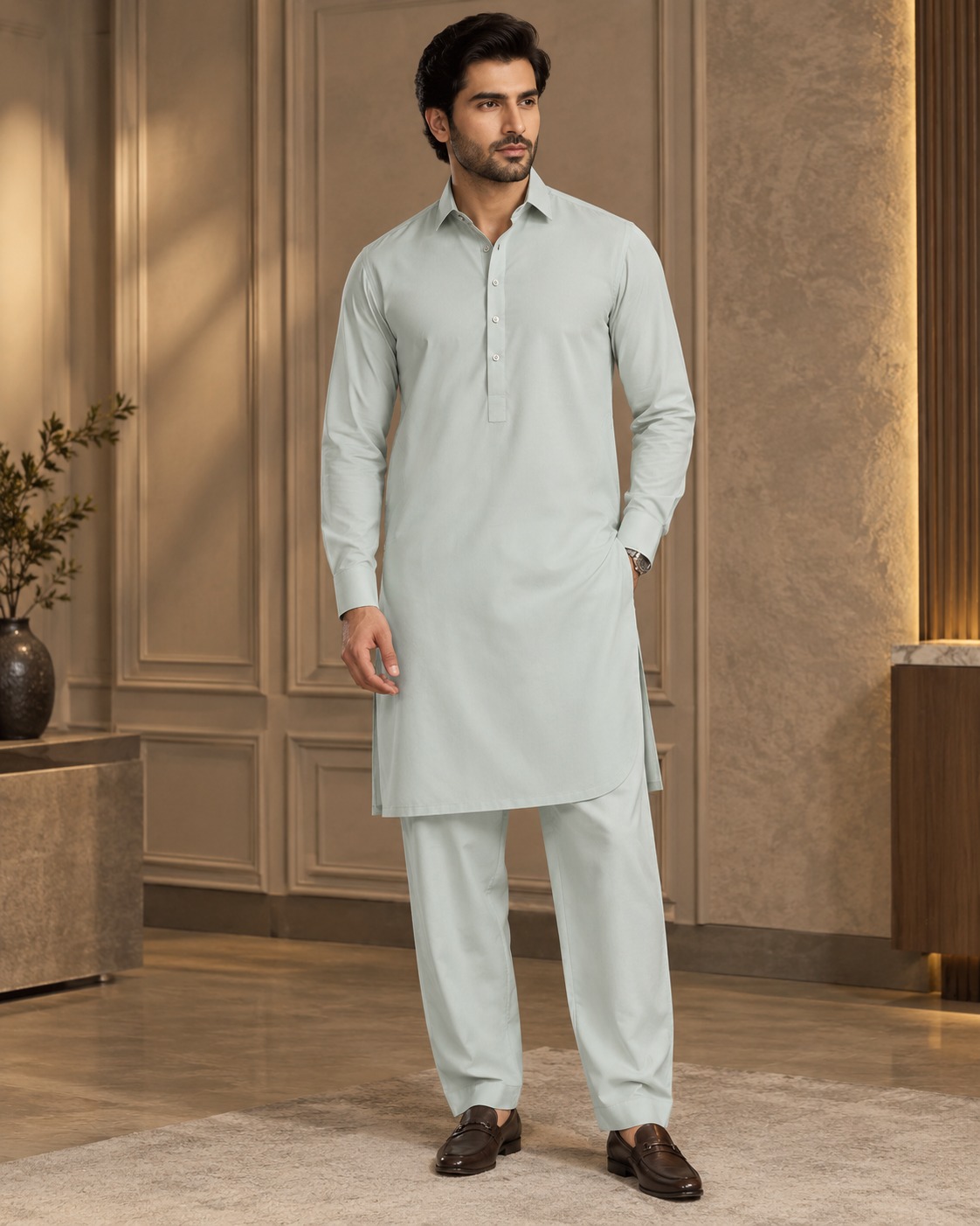 Sage Mint Premium Boski Unstitched Suit