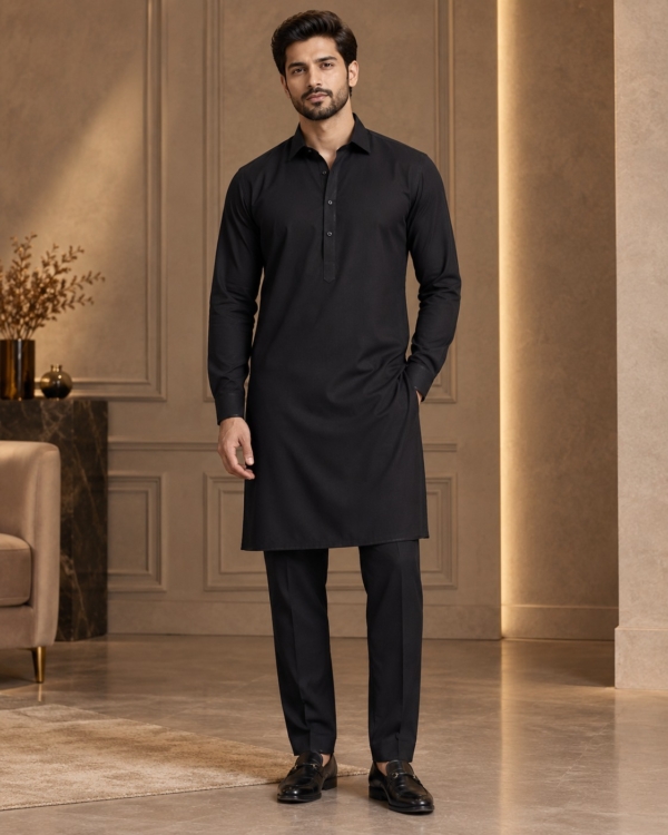 Jet Black Premium Wash & Wear Unstitched Suit