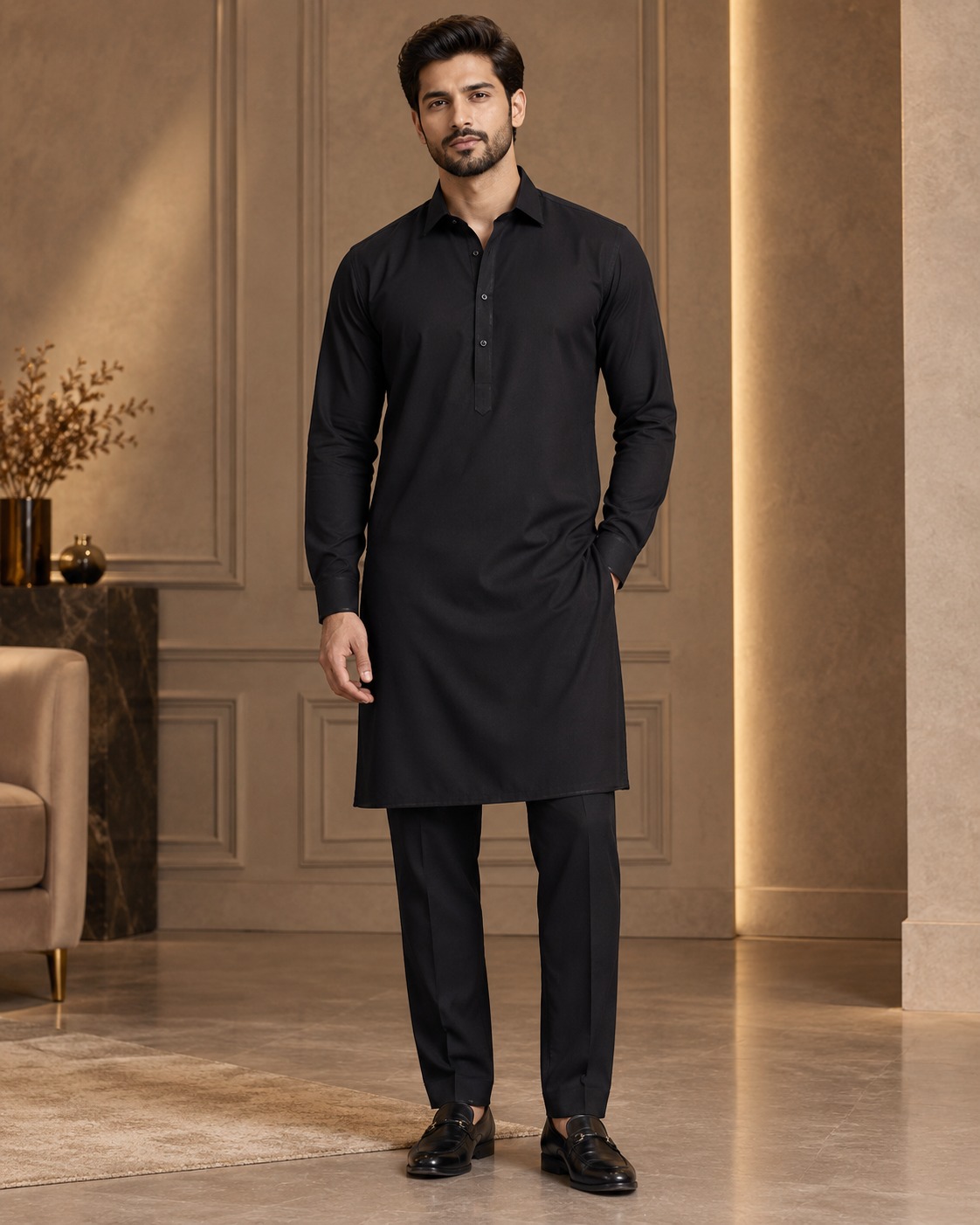 Jet Black Premium Wash & Wear Unstitched Suit
